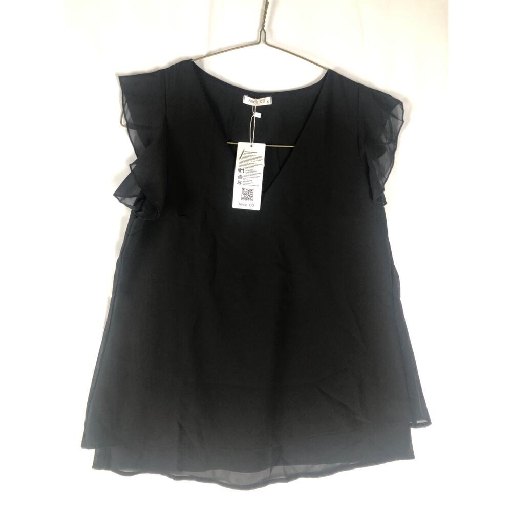 Alice CO Women's Summer V Neck Cap Sleeve Chiffon Casual Flowy Blouse Top Sz S